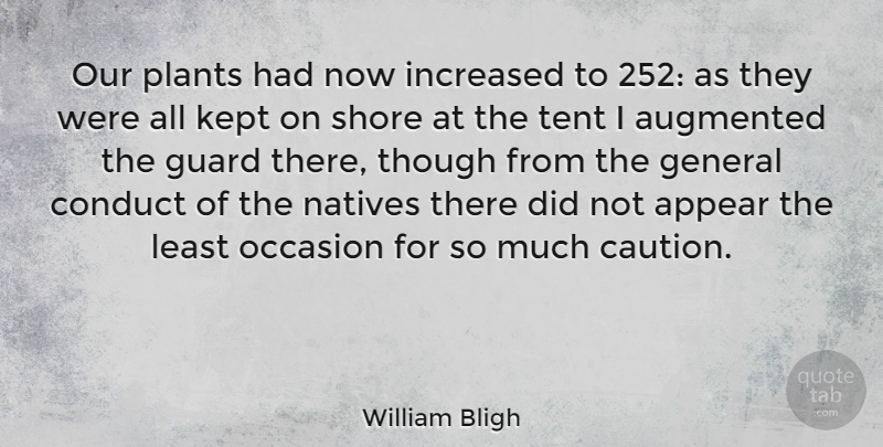 William Bligh Quote About Tents, Plant, Caution: Our Plants Had Now Increased...
