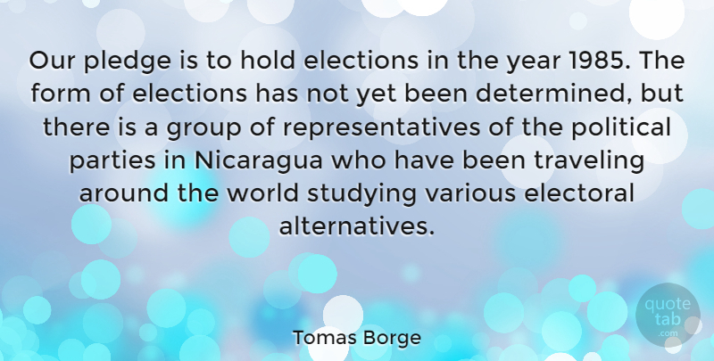 Tomas Borge Quote About Elections, Electoral, Form, Hold, Nicaragua: Our Pledge Is To Hold...