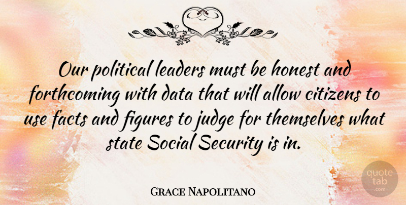 Grace Napolitano Quote About Data, Judging, Leader: Our Political Leaders Must Be...
