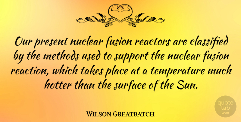 Wilson Greatbatch Quote About Support, Nuclear, Sun: Our Present Nuclear Fusion Reactors...