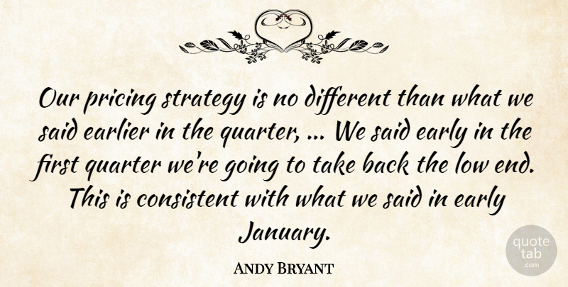 Andy Bryant Quote About Consistent, Earlier, Early, Low, Pricing: Our Pricing Strategy Is No...
