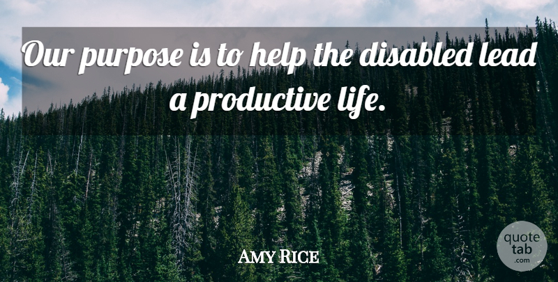 Amy Rice Quote About Disabled, Help, Lead, Productive, Purpose: Our Purpose Is To Help...