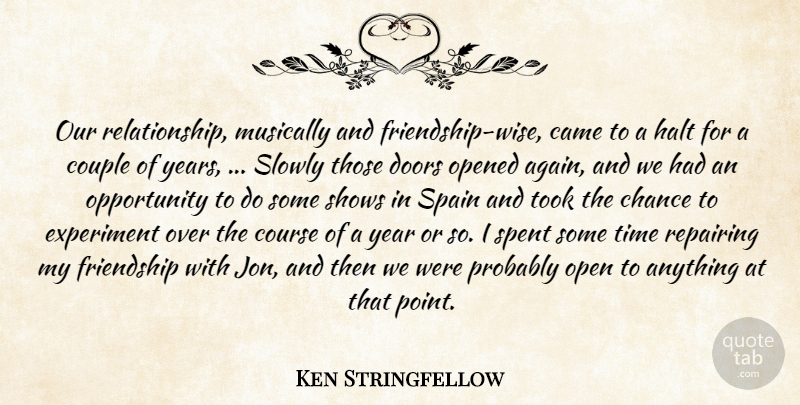 Ken Stringfellow Quote About Came, Chance, Couple, Course, Doors: Our Relationship Musically And Friendship...