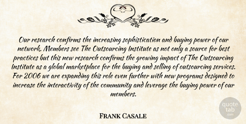 Frank Casale Quote About Best, Buying, Community, Designed, Expanding: Our Research Confirms The Increasing...