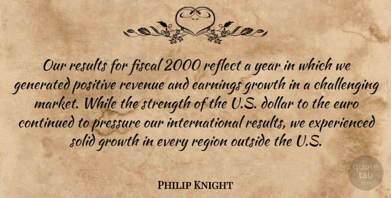 Philip Knight Quote About Continued, Dollar, Earnings, Euro, Fiscal: Our Results For Fiscal 2000...