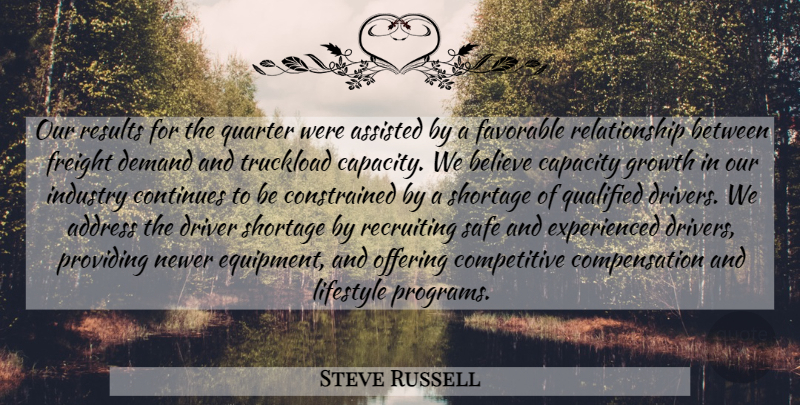 Steve Russell Quote About Address, Assisted, Believe, Capacity, Continues: Our Results For The Quarter...