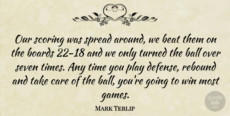 Mark Terlip Quote About Ball, Beat, Boards, Care, Rebound: Our Scoring Was Spread Around...