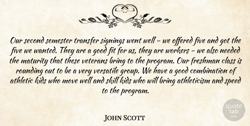 John Scott Quote About Athletic, Bring, Class, Fit, Five: Our Second Semester Transfer Signings...