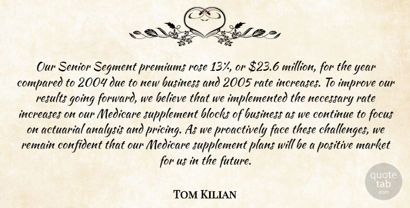 Tom Kilian Quote About Analysis, Believe, Blocks, Business, Compared: Our Senior Segment Premiums Rose...