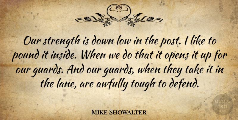 Mike Showalter Quote About Low, Opens, Pound, Strength, Tough: Our Strength Is Down Low...