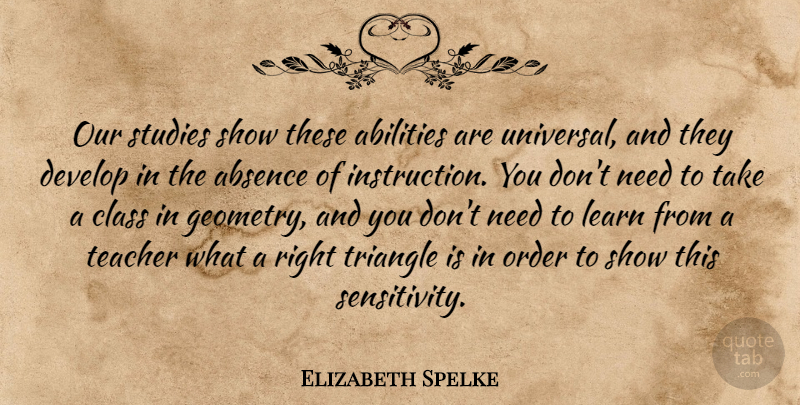 Elizabeth Spelke Quote About Absence, Class, Develop, Learn, Order: Our Studies Show These Abilities...