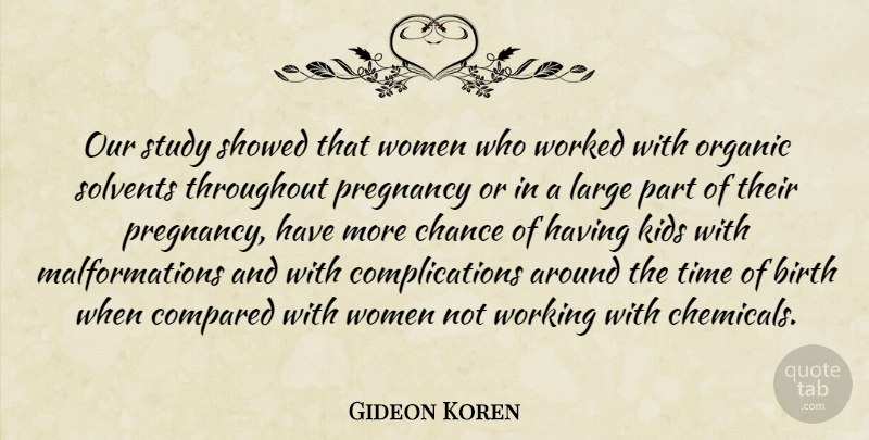 Gideon Koren Quote About Birth, Chance, Compared, Kids, Large: Our Study Showed That Women...