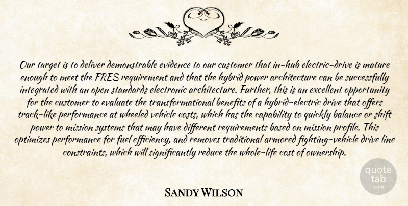 Sandy Wilson Quote About Architecture, Balance, Based, Benefits, Capability: Our Target Is To Deliver...