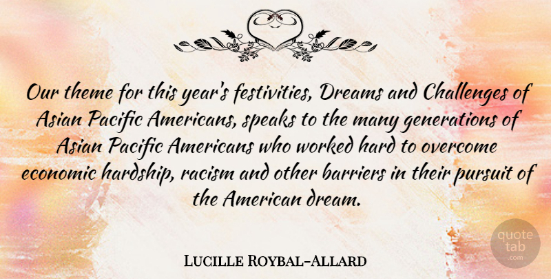 Lucille Roybal-Allard Quote About Dream, Years, Racism: Our Theme For This Years...