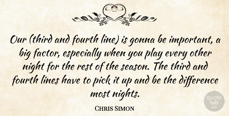 Chris Simon Quote About Difference, Fourth, Gonna, Lines, Night: Our Third And Fourth Line...