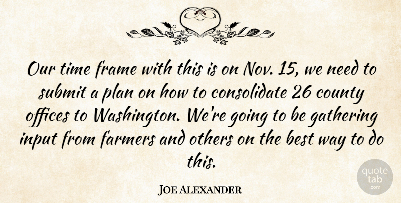 Joe Alexander Quote About Best, County, Farmers, Frame, Gathering: Our Time Frame With This...