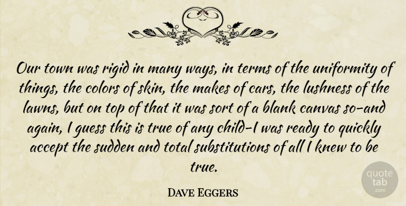 Dave Eggers Quote About Accept, Blank, Canvas, Colors, Guess: Our Town Was Rigid In...