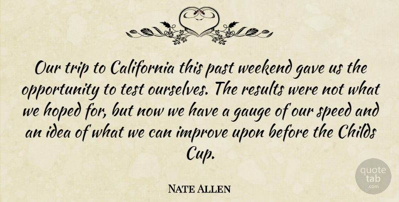 Nate Allen Quote About California, Gauge, Gave, Hoped, Improve: Our Trip To California This...