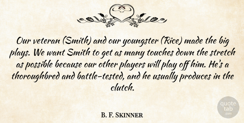B. F. Skinner Quote About Players, Possible, Produces, Smith, Stretch: Our Veteran Smith And Our...