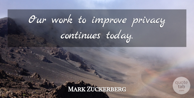 Mark Zuckerberg Quote About Today, Privacy: Our Work To Improve Privacy...