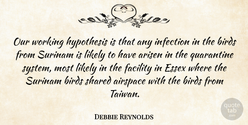 Debbie Reynolds Quote About Arisen, Birds, Facility, Hypothesis, Infection: Our Working Hypothesis Is That...