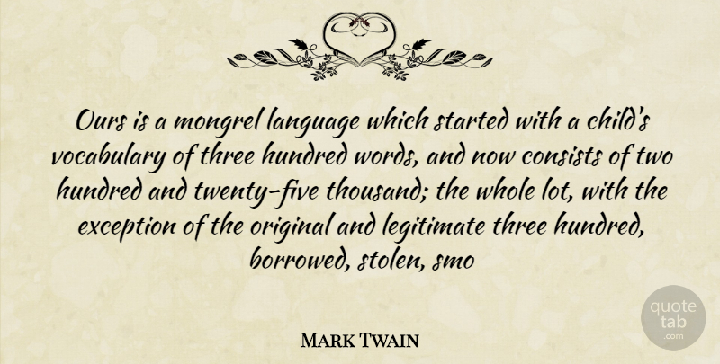 Mark Twain Quote About Consists, Exception, Hundred, Language, Legitimate: Ours Is A Mongrel Language...