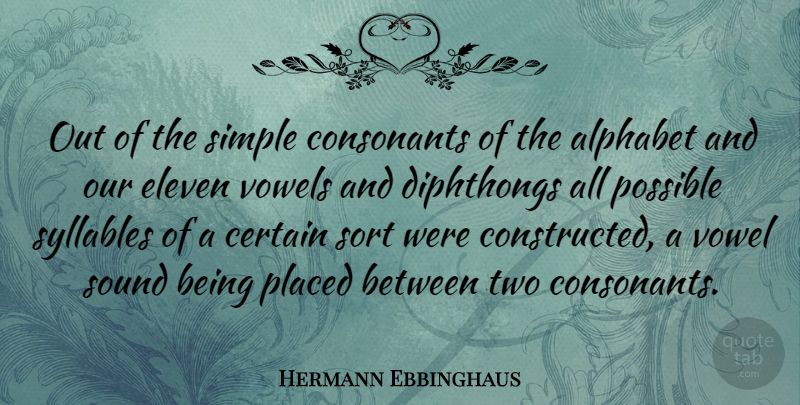 Hermann Ebbinghaus Quote About Alphabet, Certain, Eleven, Placed, Sort: Out Of The Simple Consonants...
