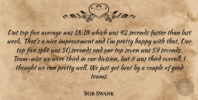 Bob Swank Quote About Average, Beat, Couple, Faster, Five: Out Top Five Average Was...