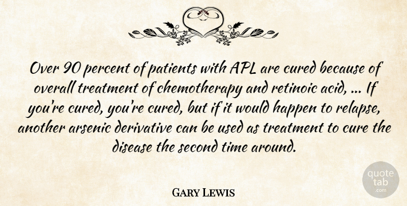 Gary Lewis Quote About Cured, Derivative, Disease, Happen, Overall: Over 90 Percent Of Patients...