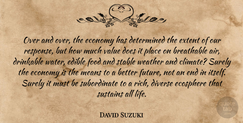 David Suzuki Quote About Determined, Diverse, Economy, Edible, Extent: Over And Over The Economy...