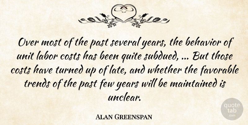 Alan Greenspan Quote About Behavior, Costs, Favorable, Few, Labor: Over Most Of The Past...