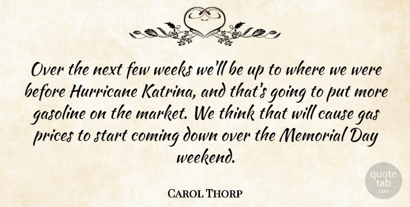 Carol Thorp Quote About Cause, Coming, Few, Gasoline, Hurricane: Over The Next Few Weeks...