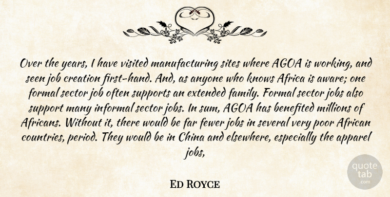 Ed Royce Quote About Africa, African, Anyone, Apparel, China: Over The Years I Have...