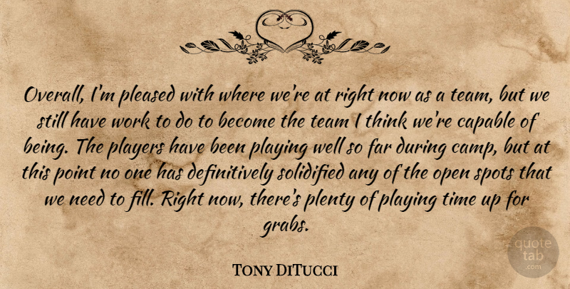 Tony DiTucci Quote About Capable, Far, Open, Players, Playing: Overall Im Pleased With Where...
