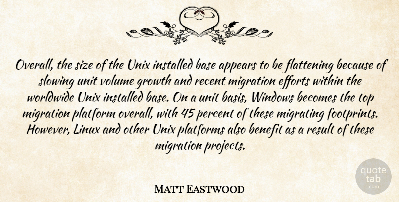 Matt Eastwood Quote About Appears, Base, Becomes, Benefit, Efforts: Overall The Size Of The...