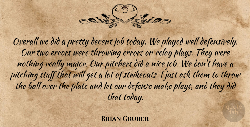 Brian Gruber Quote About Ask, Ball, Decent, Defense, Errors: Overall We Did A Pretty...