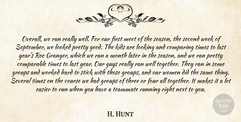H. Hunt Quote About Comparable, Comparing, Course, Easier, Four: Overall We Ran Really Well...