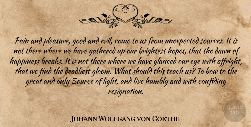 Johann Wolfgang von Goethe Quote About Pain, Eye, Light: Pain And Pleasure Good And...