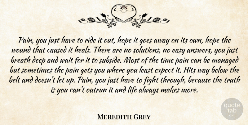 Meredith Grey Quote About Below, Belt, Breath, Caused, Deep: Pain You Just Have To...