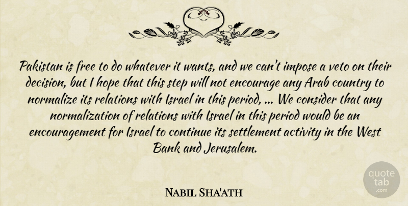 Nabil Sha'ath Quote About Activity, Arab, Bank, Consider, Continue: Pakistan Is Free To Do...