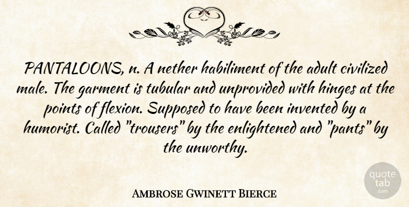 Ambrose Bierce Quote About Males, Pants, Adults: Pantaloons N A Nether Habiliment...