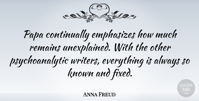 Anna Freud Quote About Papa, Fixed, Psychoanalytic: Papa Continually Emphasizes How Much...