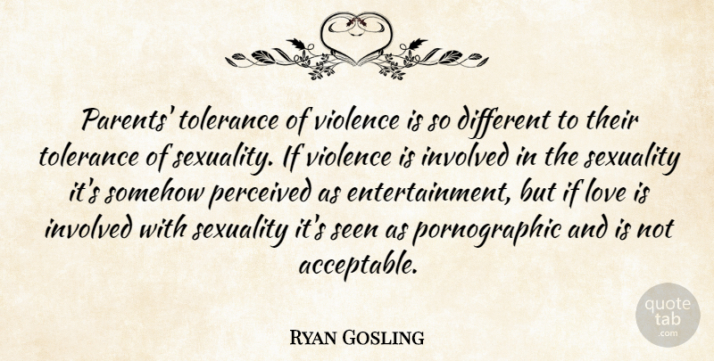 Ryan Gosling Quote About Love Is, Parent, Tolerance: Parents Tolerance Of Violence Is...