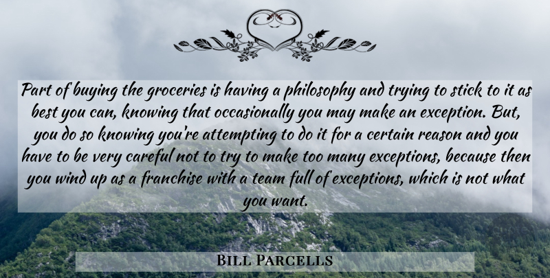Bill Parcells Quote About Team, Philosophy, Wind: Part Of Buying The Groceries...