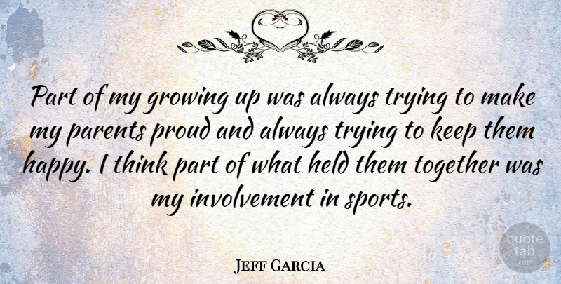 Jeff Garcia Quote About Sports, Growing Up, Thinking: Part Of My Growing Up...