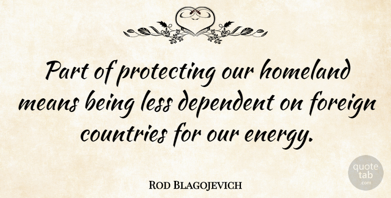 Rod Blagojevich Quote About Country, Mean, Energy: Part Of Protecting Our Homeland...