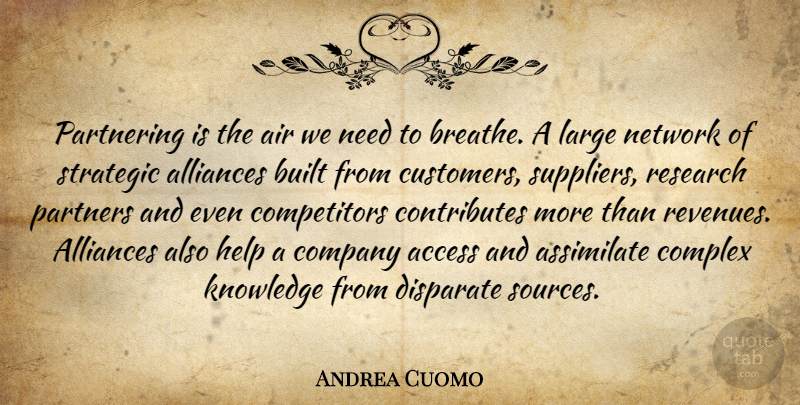 Andrea Cuomo Quote About Access, Air, Assimilate, Built, Company: Partnering Is The Air We...