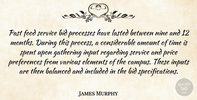 James Murphy Quote About Amount, Balanced, Bid, Elements, Food: Past Food Service Bid Processes...