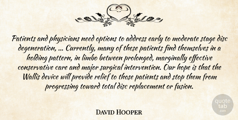 David Hooper Quote About Address, Care, Device, Disc, Early: Patients And Physicians Need Options...