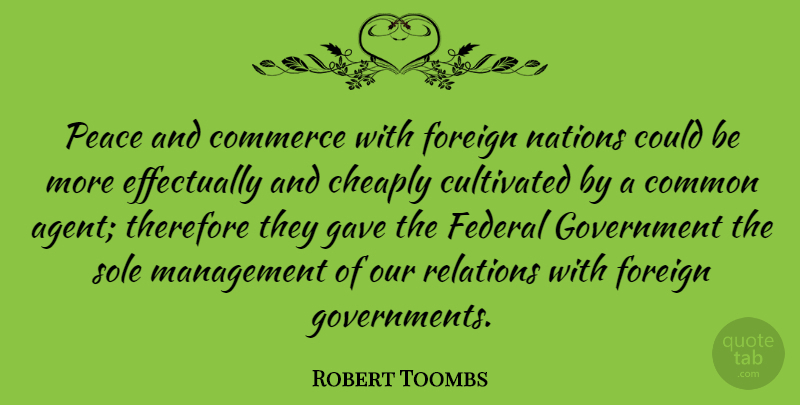 Robert Toombs Quote About Government, Agents, Common: Peace And Commerce With Foreign...